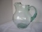 Green Pressed Glass Pitcher w/ Ice Lip & Applied Handle