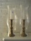 Pair - Colonial Style Brass Candlesticks w/ Hurricane Glass Shades