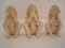 3 Carved Bone Nude Woman See No Evil, Hear No Evil & Speak No Evil Figurines
