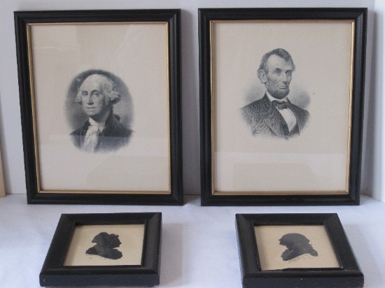 Lot - Engraving of Washington/Lincoln in 9" x 11" Black Frames/Gilt Trim