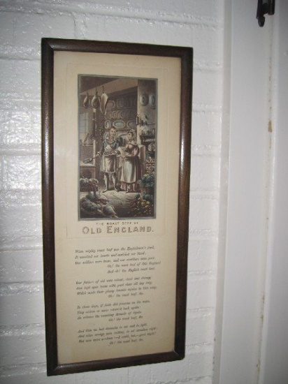 Vintage L.S. Ayres & Co. "The Roast Beef on Old England" Engraving in Dark Stain Frame