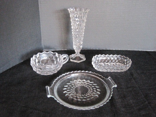 Lot - Fostoria American Pattern Hexagon Footed Bud Vase Flared Rim, Round Nappy