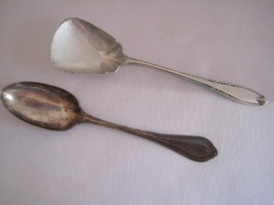 Manchester Silver Co. Sterling Leonore Pattern Sugar Shell Spoon 6" & Rylan Sterling Teaspoon