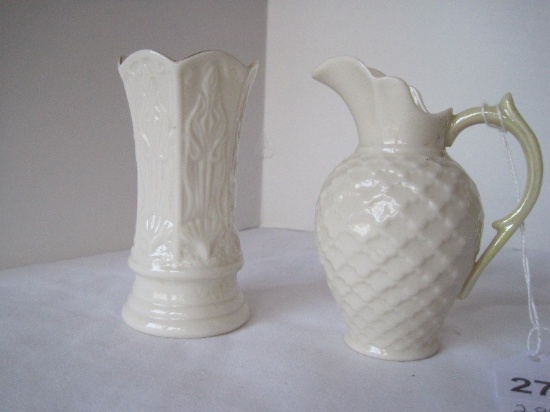 Belleek Round Tower Spill Vase 4" & Small Pitcher Traditional Design