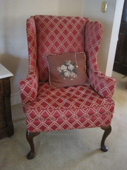 Hickory Chair Co. Wingback Chair w/ Down Filled Cushion & Queen Anne Legs