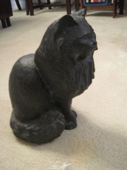 Hen Feathers © '85 Resin Cat Statue Antiqued Patina