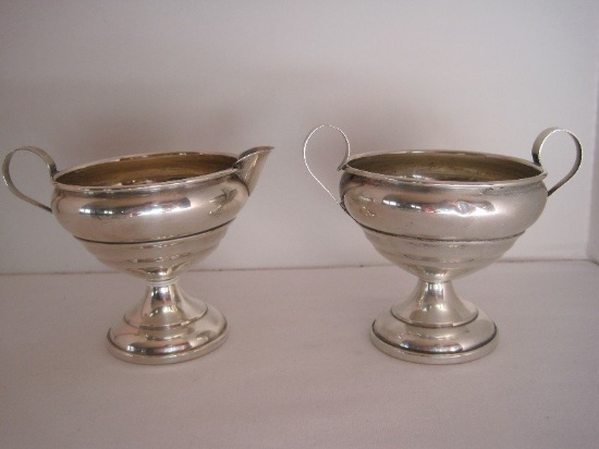 Pair - Hamilton Sterling Weighted Base Footed Creamer & Sugar Bowl