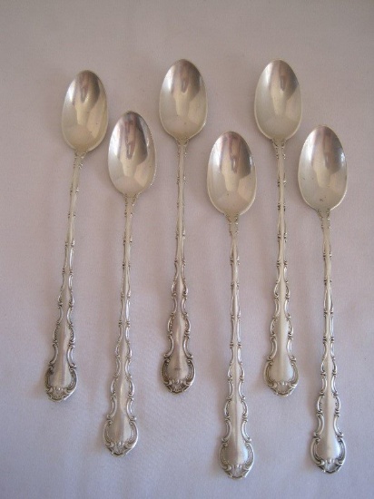 6 Gorham Sterling Strasbourg Pattern Scrollwork & Plume Design Silverware Iced Teaspoons