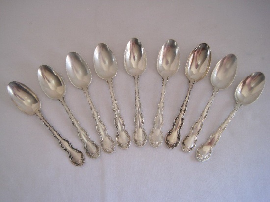 9 Gorham Sterling Strasbourg Pattern Scrollwork & Plume Design Silverware Salad Forks