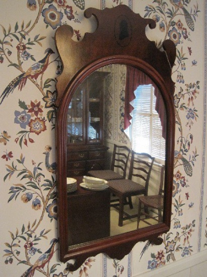 Mahogany Arched Victorian Era Style Wall Mirror w/ Silhouette George Washington Profile