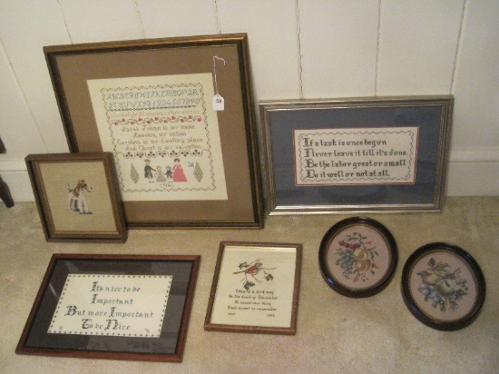 Lot - Cross Stitch Sampler 1981, Quotes, Fruit & Dog