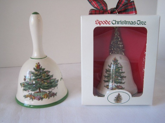 Spode China Christmas Tree Pattern Hand Bell & Annual Bell Ornament 1998