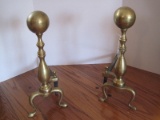 Pair - Brass Cannonball Style Andirons/Fire Dogs