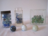 Lot - 3 Shooter Marbles & Misc. Cat Eye, Blue, Etc.