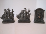 Pair - Cast Iron Old Spanish Clipper Sailing Ship Bookends