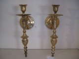 Pair - Brass Colonial Design Candle Wall Sconces