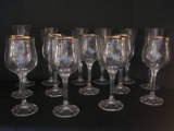 Lot - 8 Crystal Wine Stems w/ Gilt Trim 7 1/4