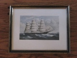 Schooner Sailing Ship Engraved in Gilded/Black Trim Frame