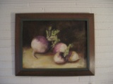 Still Life Turnips Oil on Canvas in Wood Frame w/ Green Trim