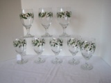 8 Footed Glasses Holly Leaf/Berry Transfer Pattern