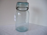 Early Putnam 184 Blue Glass Canning Jar w/ Glass Lid & Wire Lock