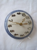 Pottery Disc Wall Clock Blue Band Border Artist Signed Battery Powered