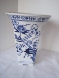 Seymour Mann Porcelain Blue Onion/Blue Danube Pattern Square Base Footed Vase