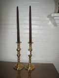 Pair - Brass Stepped Base Candlesticks