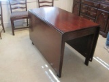 Mahogany Drop Leaf Table w/ Drawer, Boxstring Inlay on Tapered Legs
