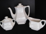 3 Piece Wm. Adams & Sons Real English Ironstone Micratex Pattern Coffee Pot, Creamer