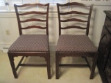 Pair - Mahogany French Country Style Ladder Back Chair w/ Upholstered Seats