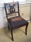 Mahogany Lyre Back Chair w/ Floral Petit Point Seat