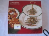 Spode China Christmas Tree Pattern Double Tier Center Handle Serving Tray