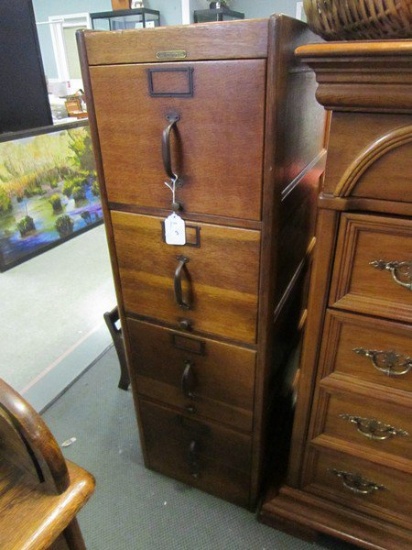 Vintage Baylis Office Equipment Co. Wooden File Cabinet, 4 Drawers, Metal Handles