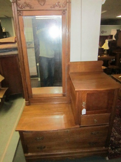 Gentleman's Wardrobe w/ Hat Box Early 1900's Style, Ornate Carved Design