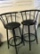 Pair - Black Metal Upholstered Swivel Bar Chairs 38 1/2