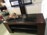 Media Center w/ TV Stand, Wood Veneer w/ Glass/Metal Top