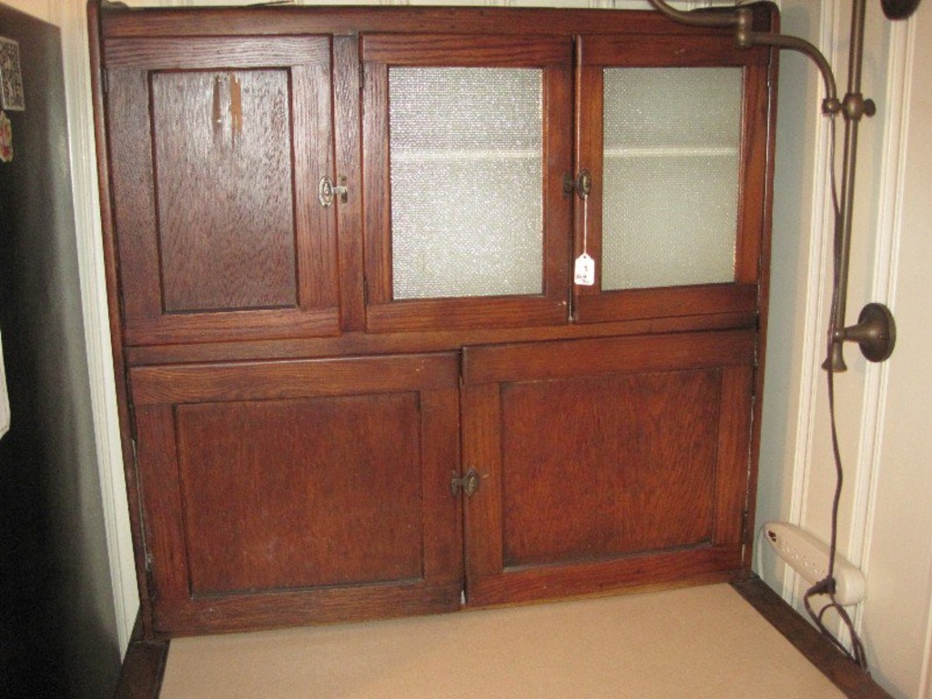 Antique Oak Hoosier Kitchen Cupboard Cabinet W Flour Bin Tin