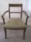 Classic Style Mahogany Arm Chair w/ Marquetry Back & Floral Needlepoint Seat