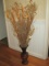 Carved Wooden Vase w/ Flared Rim on Plinth Base w/ Dried Arrangement