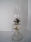 P&A Mfg. Pressed Glass Pedestal Oil Lamp w/ Chimney (19 1/4