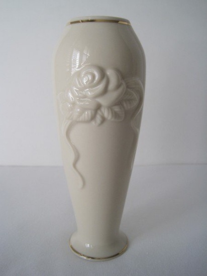 Lenox China Collections Relief Rose Blossom Vase w/ 24 karat Gold Trim & Certificate (6")