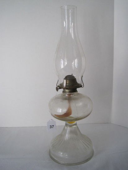 P&A Mfg. Pressed Glass Pedestal Oil Lamp w/ Chimney (19 1/4" H)