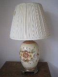 Semi Porcelain Table Lamp Hand Painted Floral Swage on Brass Finish Base (29