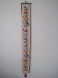 Bell Pull Needlepoint Binds Perched in Flowering Tree w/ Tassel