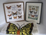 2 Framed Butterfly Needlepoints & Butterfly Latch Hook Craft