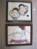 2 Framed Needleworks Comedy/Tragedy (18 3/4