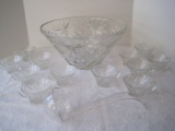 Anchor Hocking Prescut Pattern Punch Bowl Star/Fan Design w/ 12 Cups