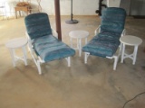 2 PVC Frame Chaise Lounge Chairs w/ 3 PVC End Tables