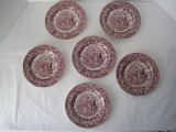 6 Wedgwood Ferrara Plum Pattern Flowers, Ships & Buildings Design Plates (7 1/8